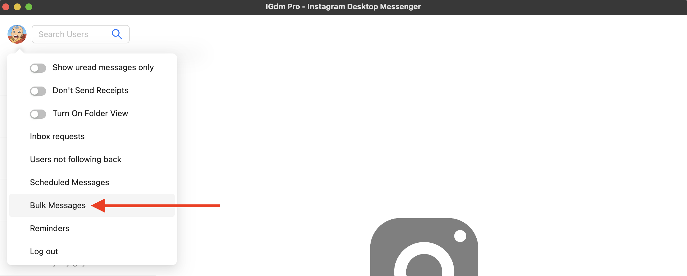 IGdm Pro avatar dropdown menu