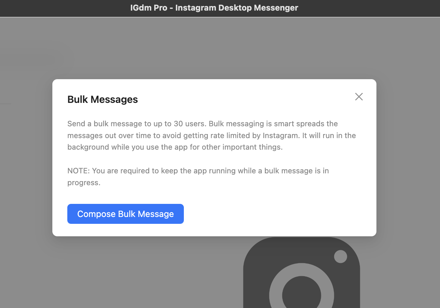 IGdm Pro Bulk Message Pop-Up