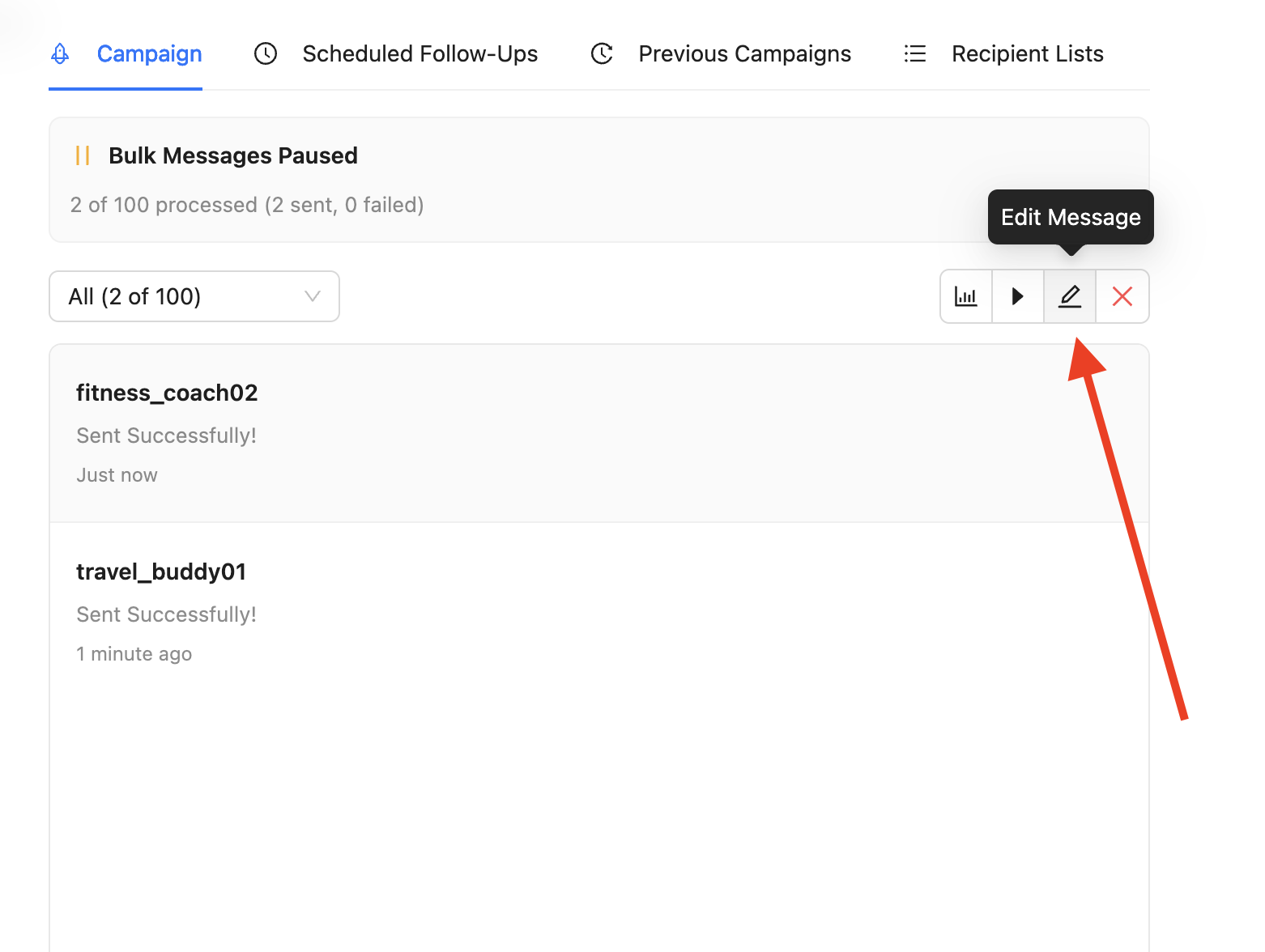 Edit a paused bulk message campaign