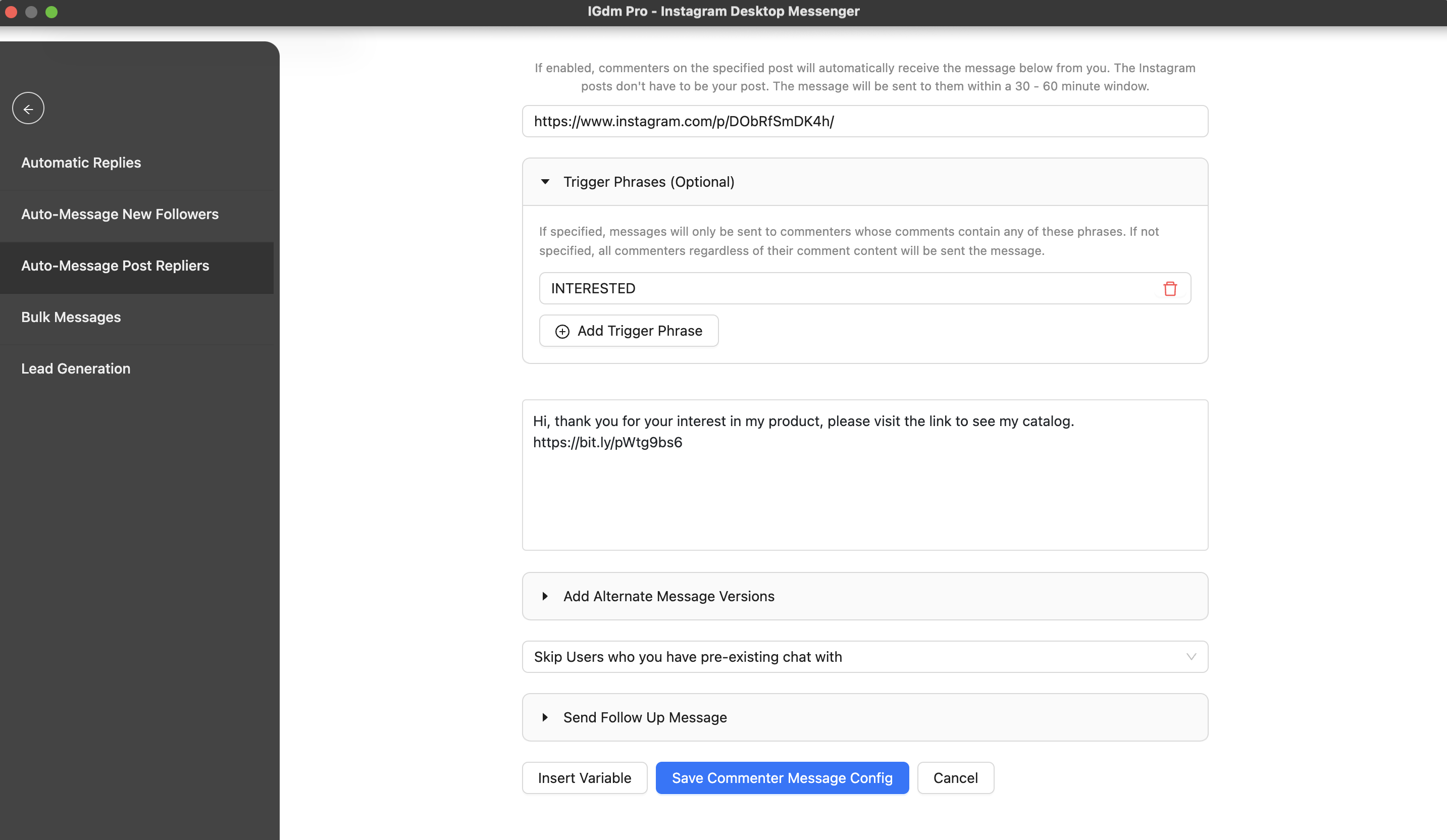 IGdm Pro filled commenters auto dm form