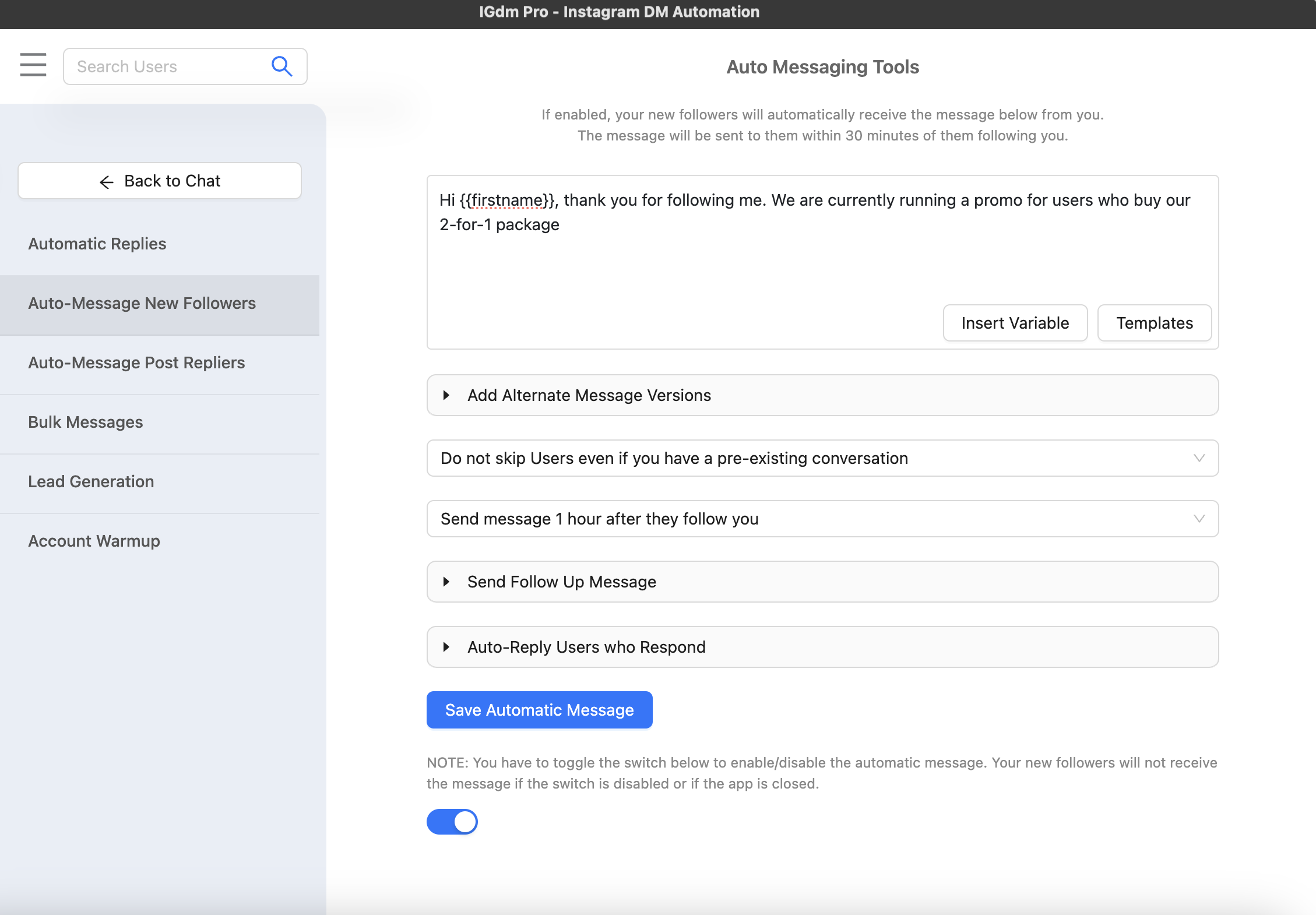 Follow to DM main form in IGdm Pro