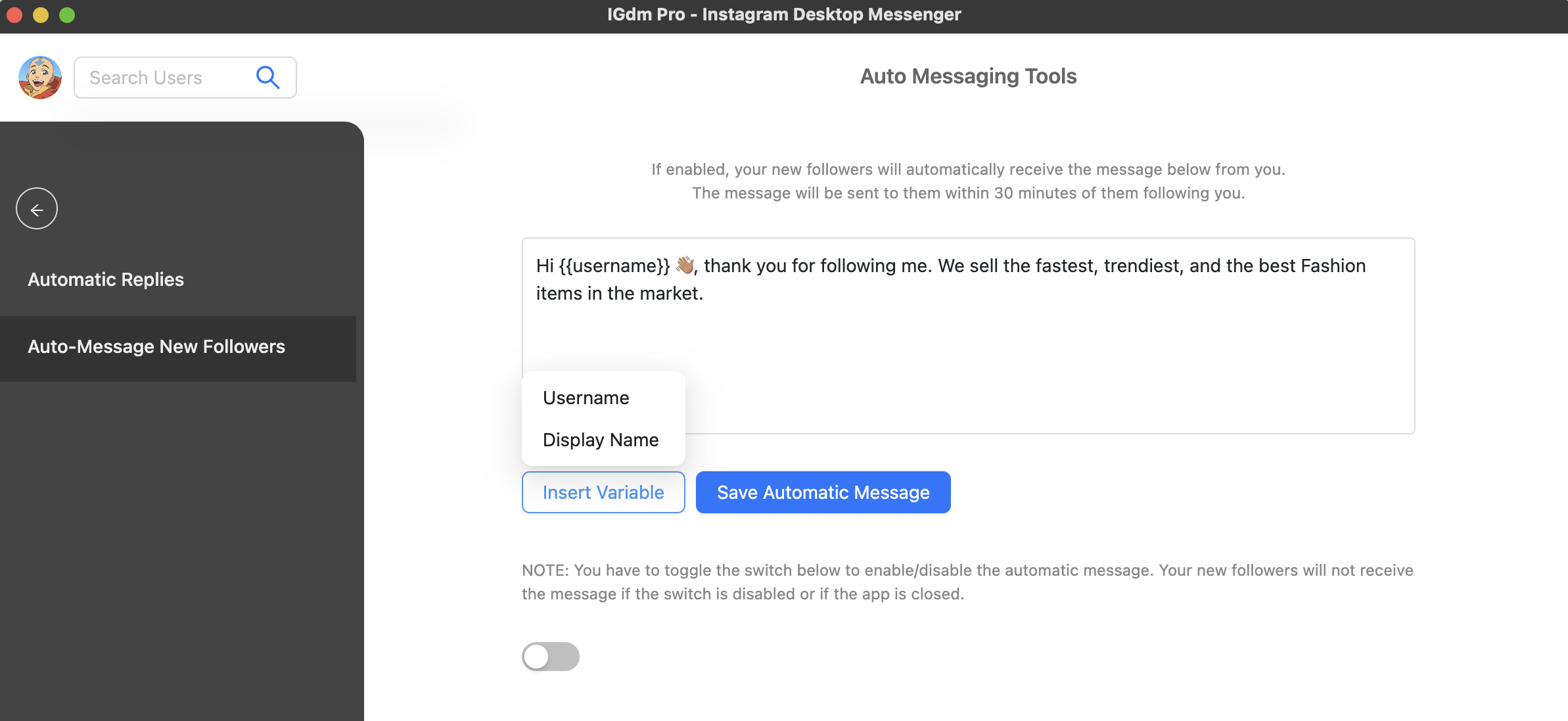 IGdm Pro auto message tools view