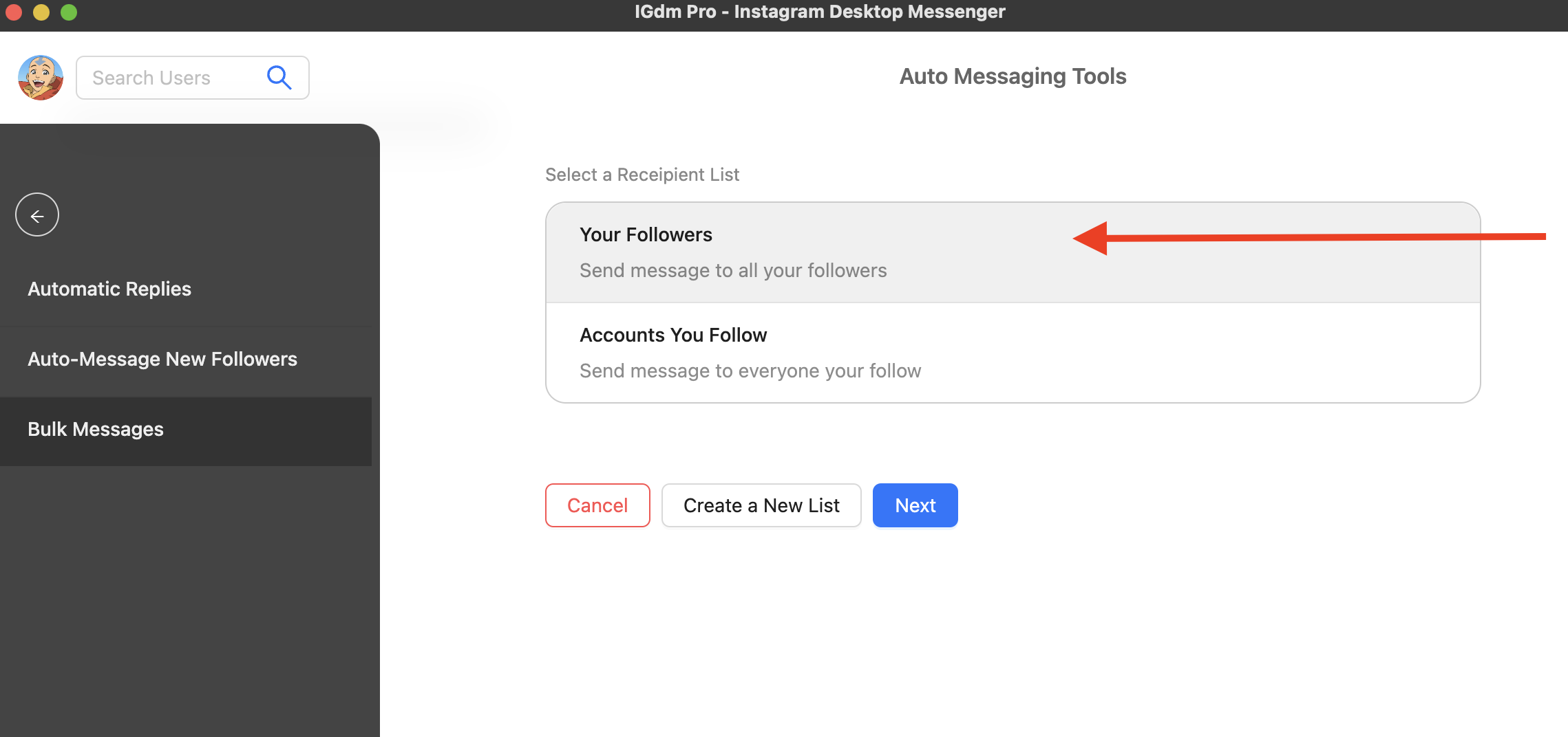 IGdm Pro Mass Message Follower Select