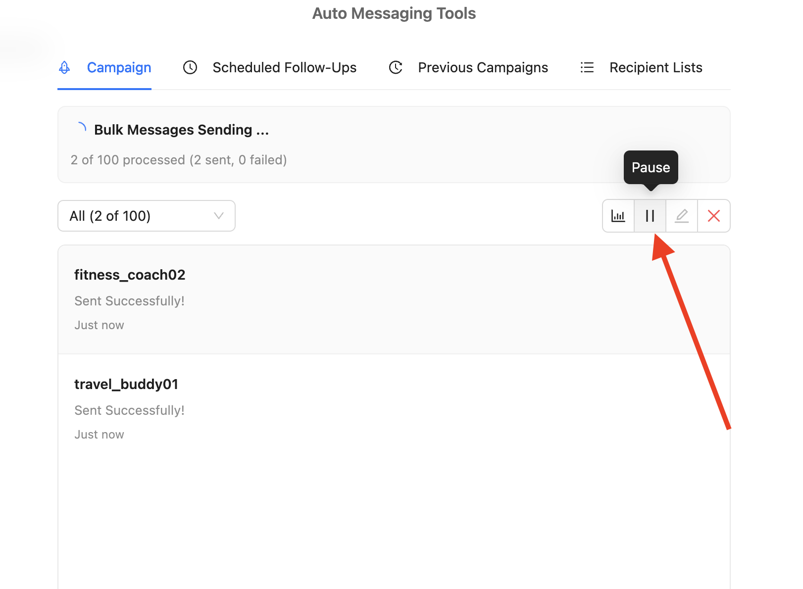 Pause an active bulk message campaign